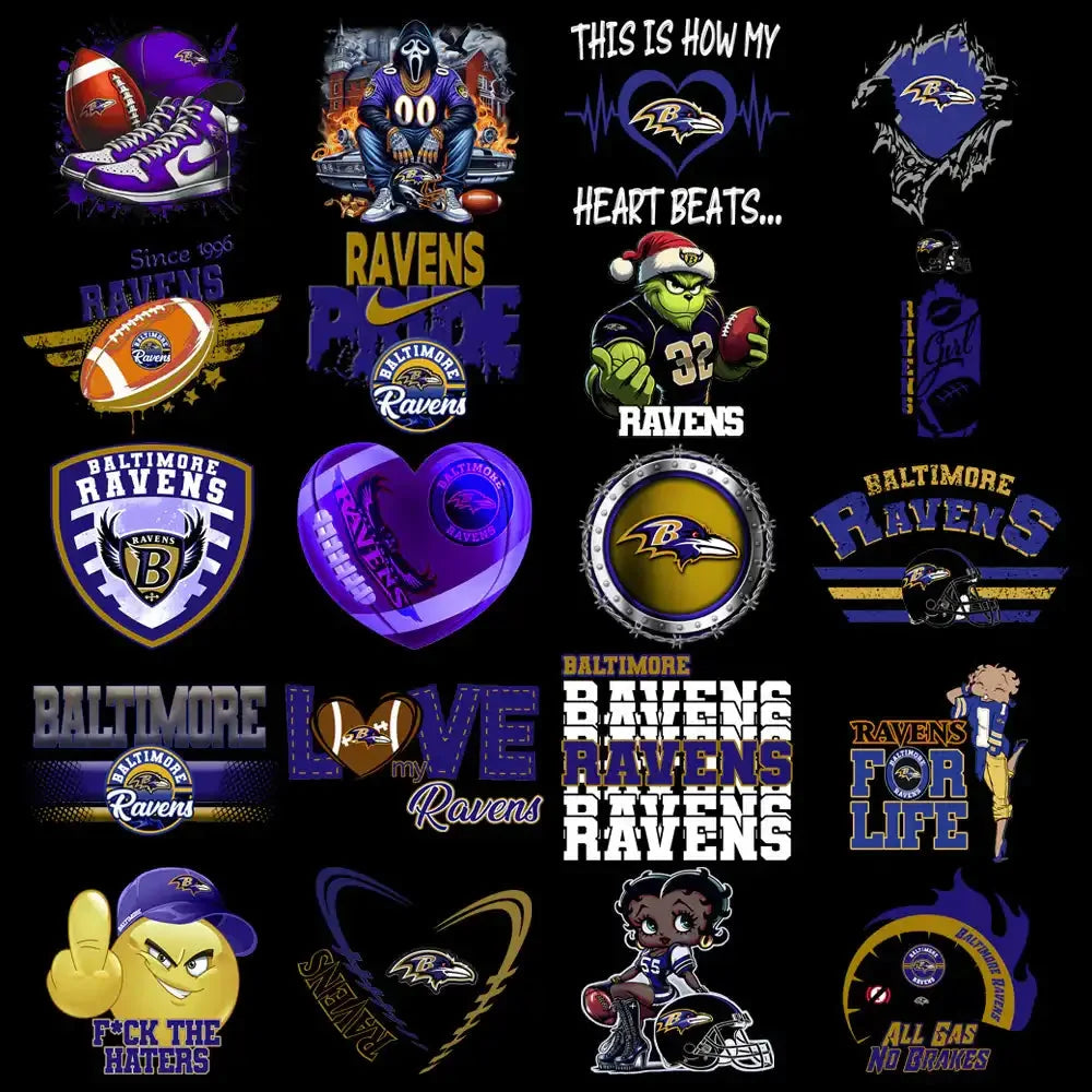48 Baltimore Ravens V1 Football Designs Bundle PNG