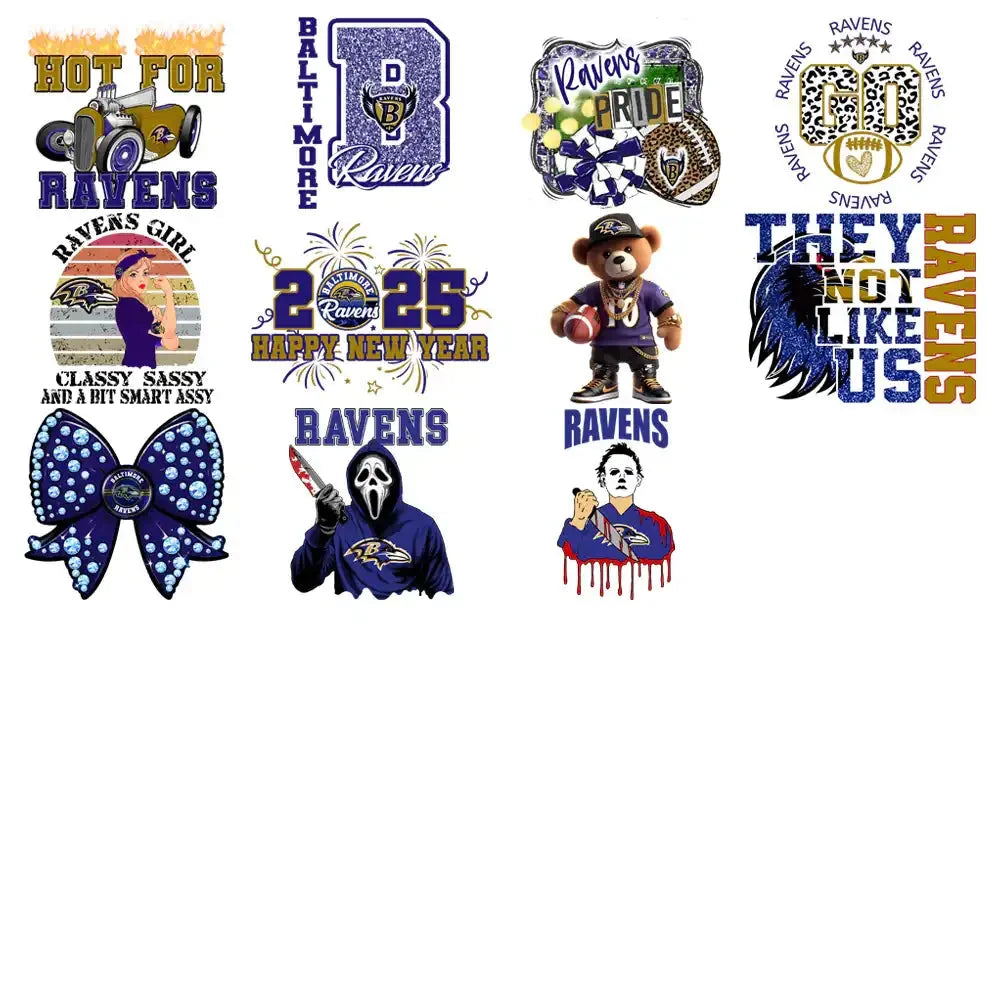 48 Baltimore Ravens V1 Football Designs Bundle PNG