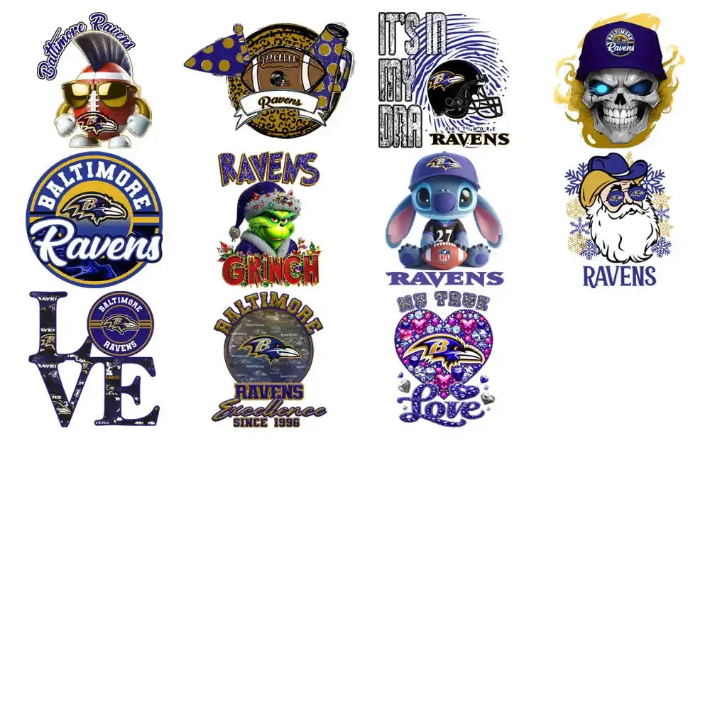 48 Baltimore Ravens V2 Football Designs Bundle PNG