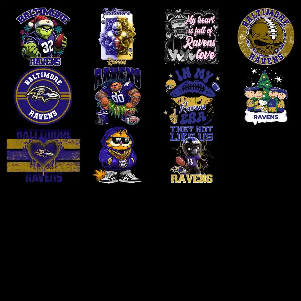 48 Baltimore Ravens V3 Football Designs Bundle PNG