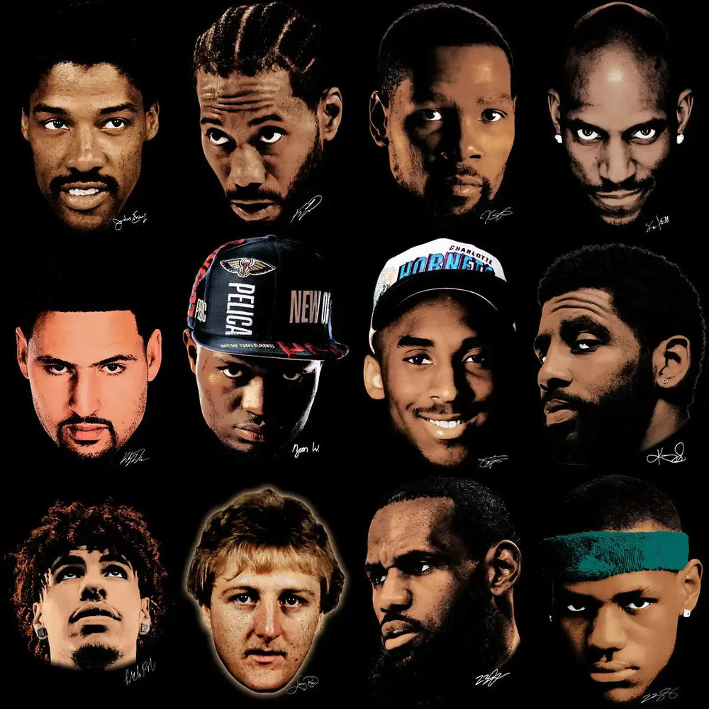 48 Basketball Big Heads Players Faces Signature Designs Bundle PNG