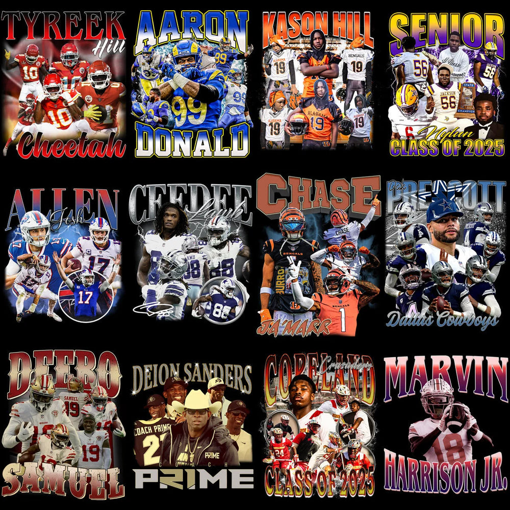 48 Football Players Bootleg Designs Bundle PNG