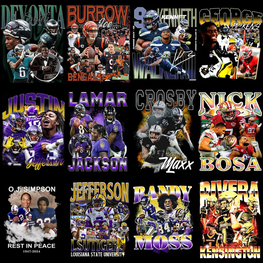48 Football Players Bootleg Designs Bundle PNG
