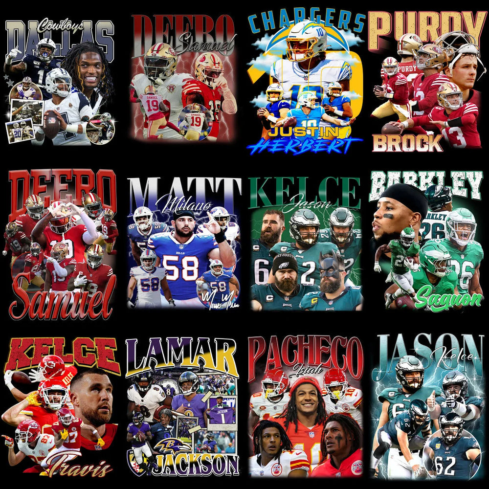48 Football Players Bootleg Designs Bundle PNG