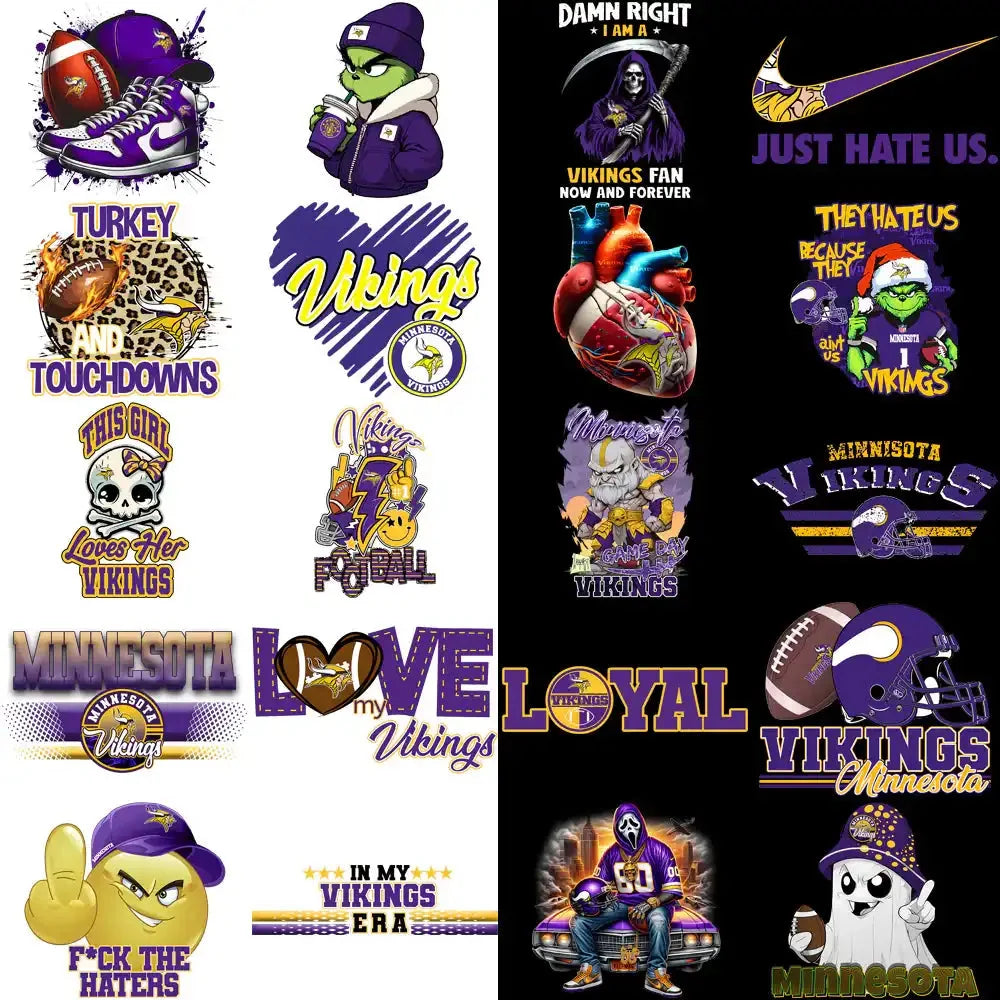48 Minnesota Vikings V3 Football Designs Bundle PNG