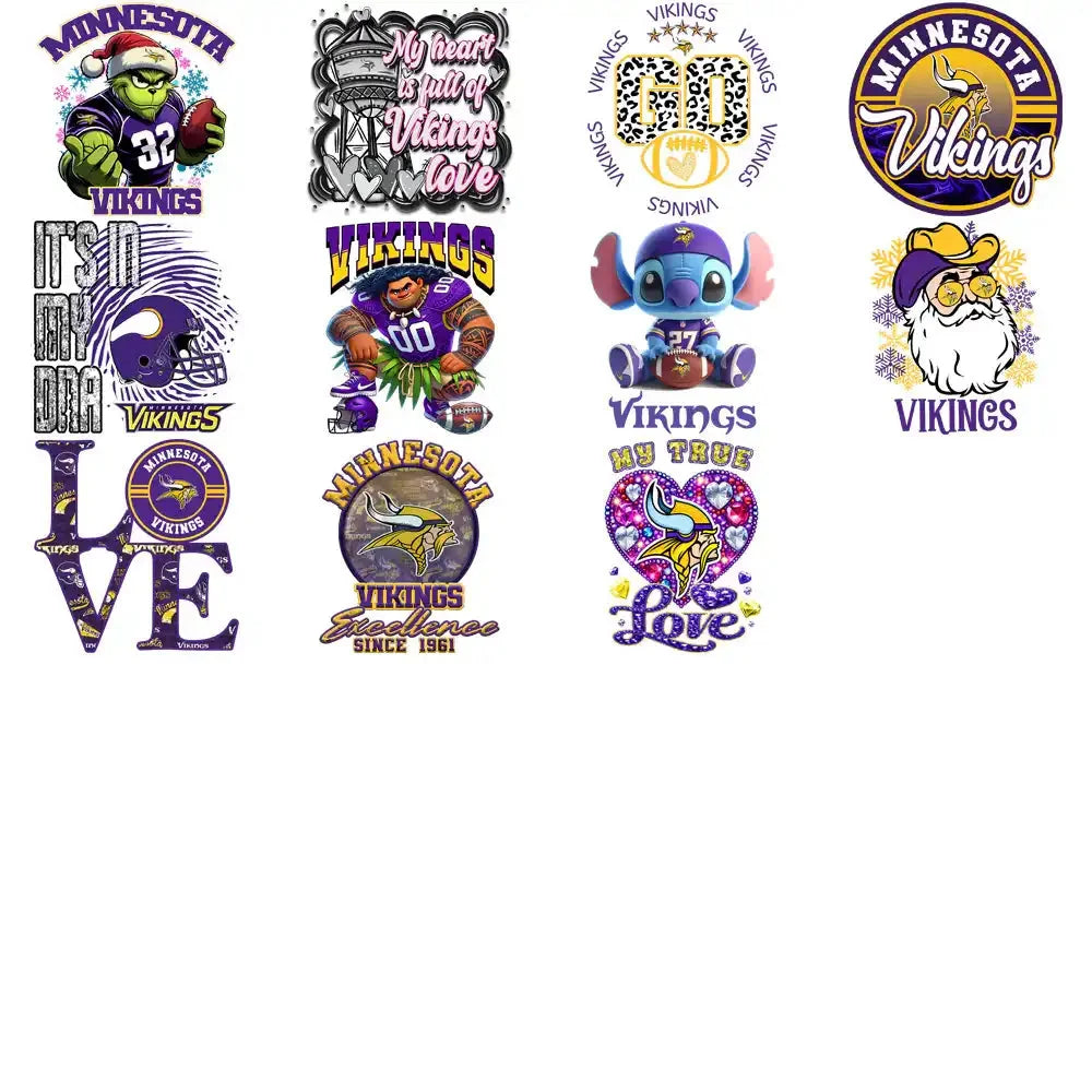 48 Minnesota Vikings V3 Football Designs Bundle PNG