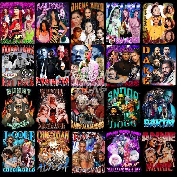 Print-ready DTF/DTG designs featuring celebrity and artist graphics for t-shirts, instant download