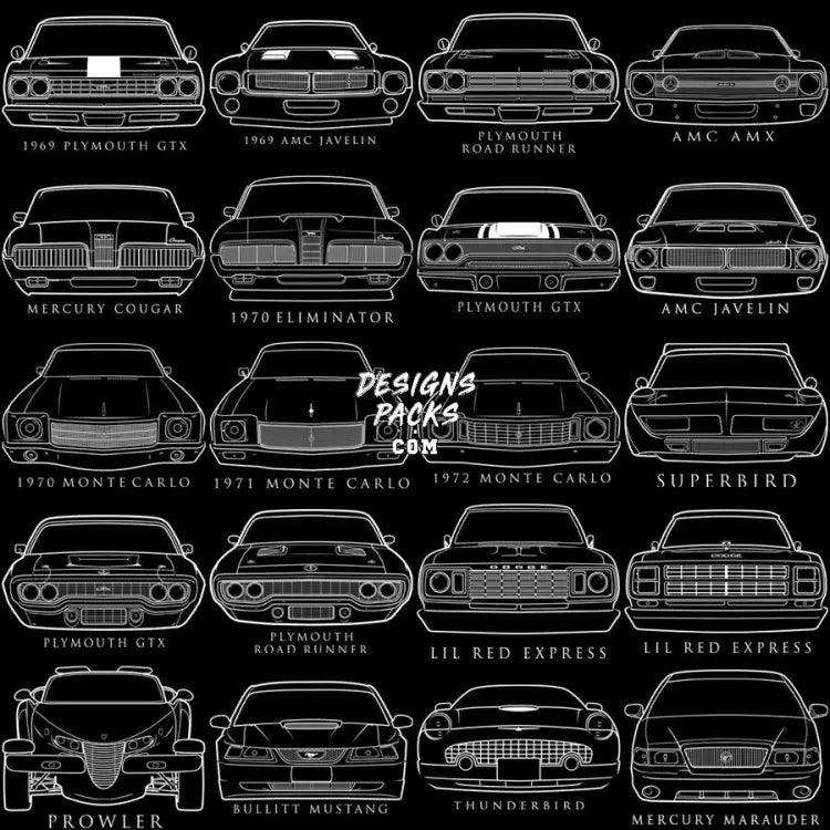 48 Vintage American Usa Classic Cars Front Designs Bundle Png