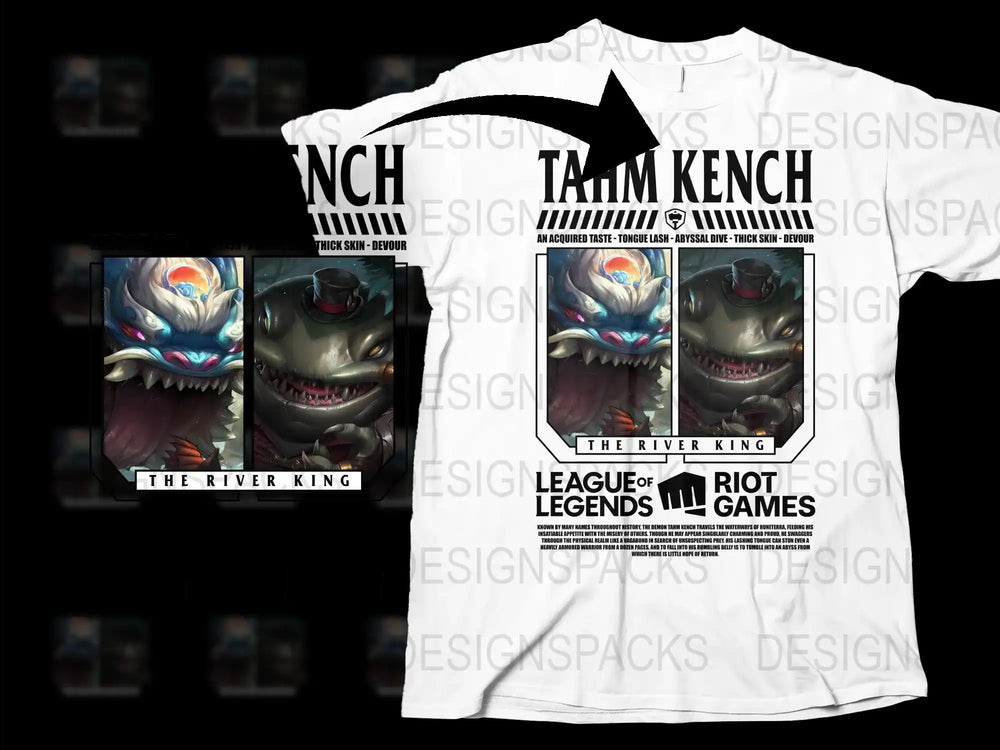 League of Legends Tahm Kench Graphic T-Shirt, Gaming Apparel, White Tee, River King Design, Unisex Fashion