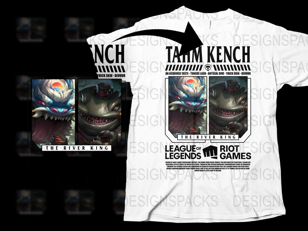 League of Legends Tahm Kench Graphic T-Shirt, Gaming Apparel, White Tee, River King Design, Unisex Fashion