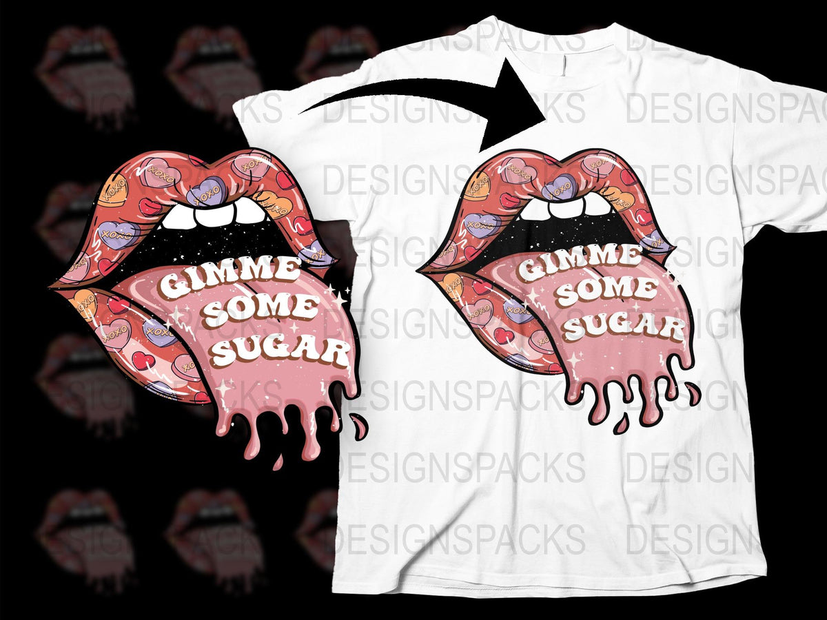 Gimme Some Sugar Funky Lips T-Shirt, Dripping Graphic Tee, Unique Statement Shirt, Bold Fashion Top