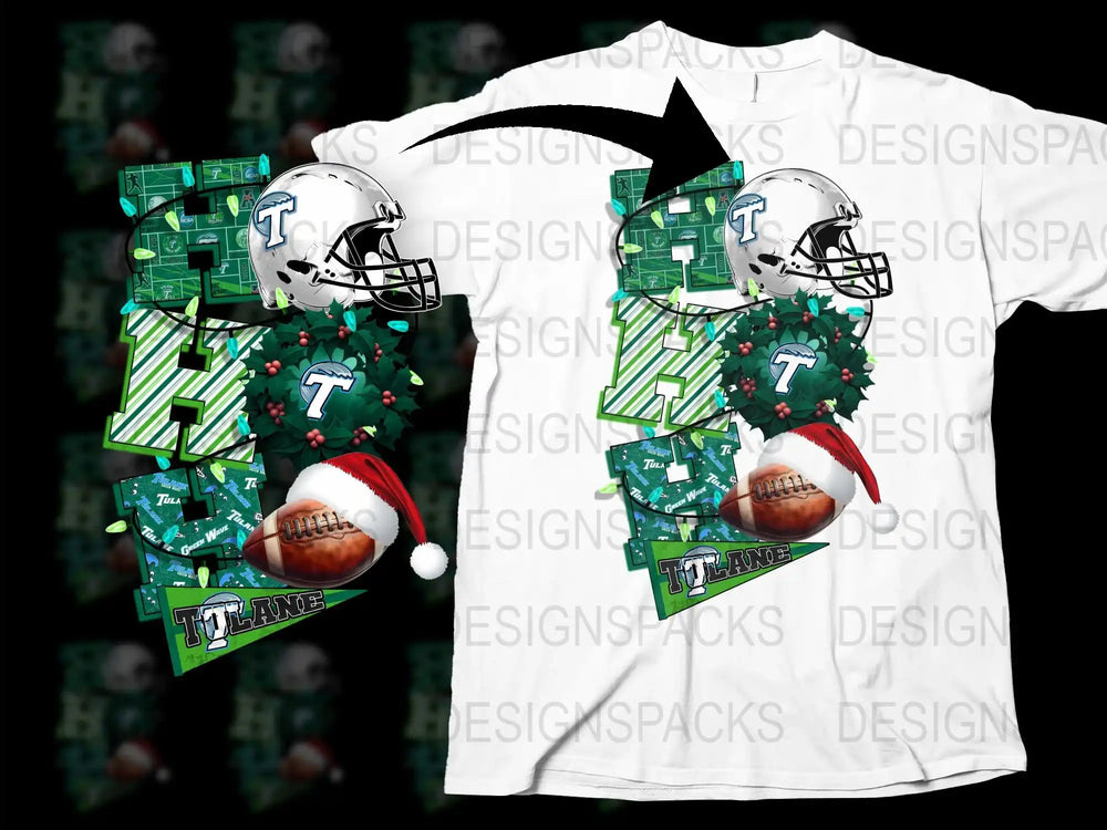 Christmas Football T-Shirt, Holiday Sports Apparel, Festive Tree Pattern, Unisex Jersey