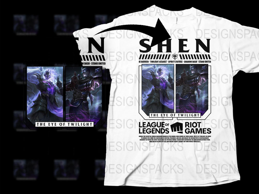 League of Legends Shen Champion Graphic T-Shirt, Eye of Twilight Design, Gamer Apparel