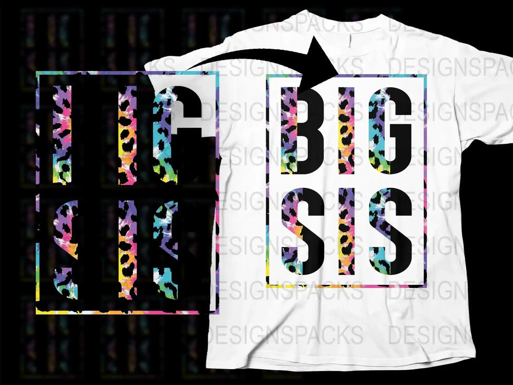 Colorful Leopard Print Big Sis T-Shirt, Funky Sister Reveal Party Tee, Unique Family Announcement Shirt