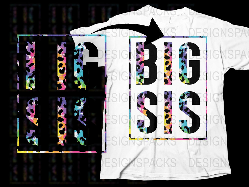 Colorful Leopard Print Big Sis T-Shirt, Funky Sister Reveal Party Tee, Unique Family Announcement Shirt