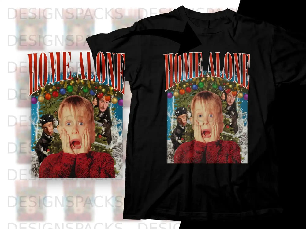 Home Alone t-shirt with Kevin McCallister screaming, surrounded by Christmas lights.