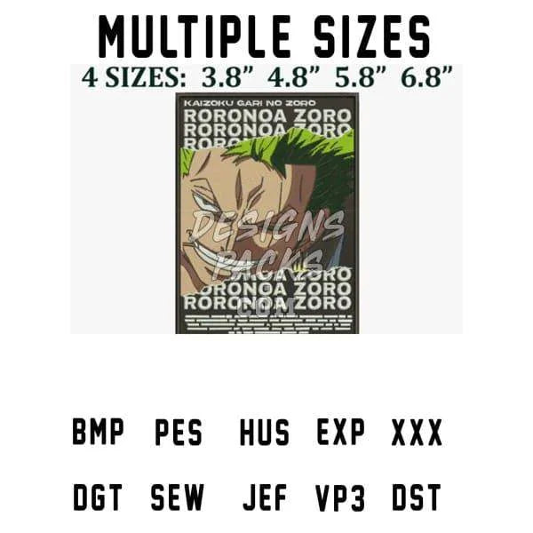Roronoa One Piece Zoro Anime Embroidery Design