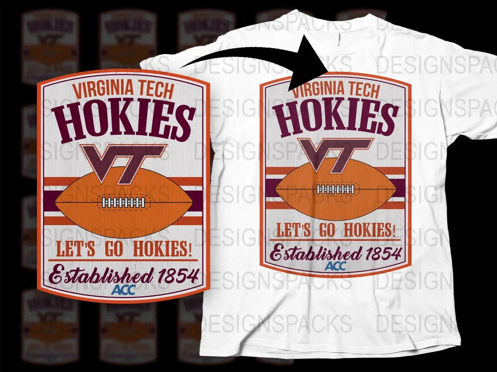 Virginia Tech Hokies T-Shirt VT Football Graphic Tee Established 1854 ACC Apparel