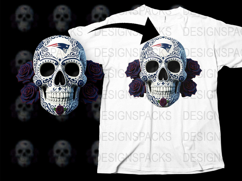 Sugar Skull T-Shirt Day of the Dead Floral Pattern Men Women Graphic Tee White Cotton