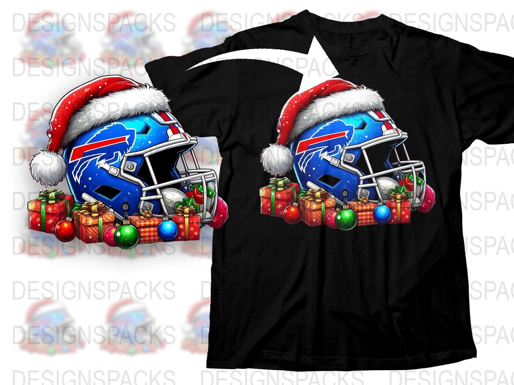Buffalo Football Team Christmas T-Shirt, Holiday Graphic Tee, Festive Sports Apparel, Santa Hat Helmet Design