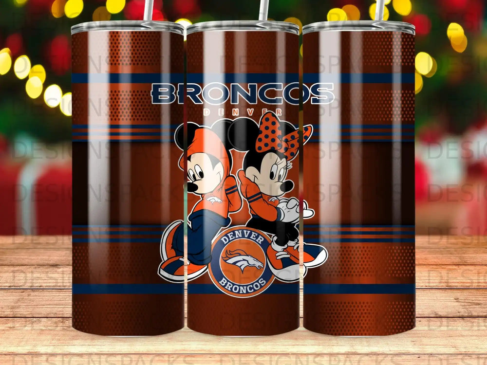 Denver Broncos Mickey and Minnie Mouse on a tumbler wrap.