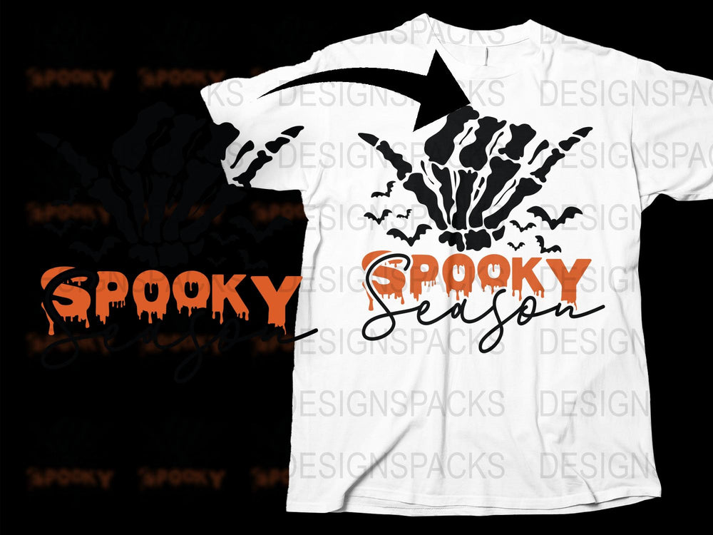 Spooky Season Halloween T-Shirt, Bat Graphic Tee, Black and White, Casual Fall Fashion, Unisex Clothing