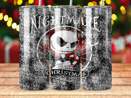 Nightmare Before Christmas tumbler with Jack Skellington and candy cane design.