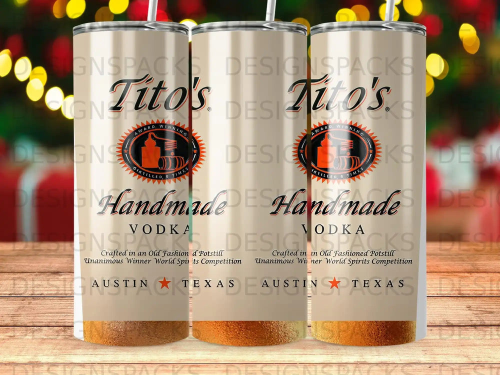 Tito's Handmade Vodka tumbler with Austin, Texas branding.