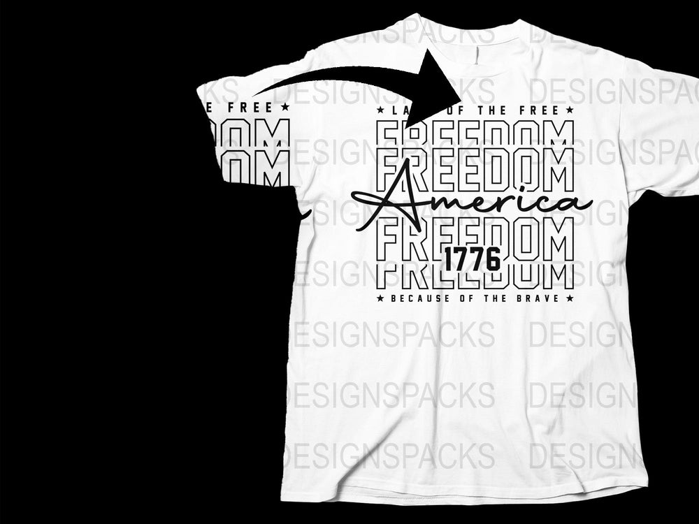 Patriotic T-Shirt, Freedom America Text, Black and White Graphic Tee, USA 1776 Design, Unisex Fashion