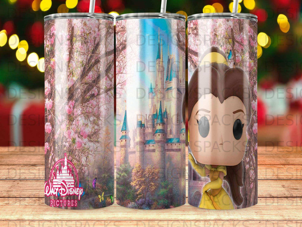Disney Belle and Cinderella Castle tumbler design.