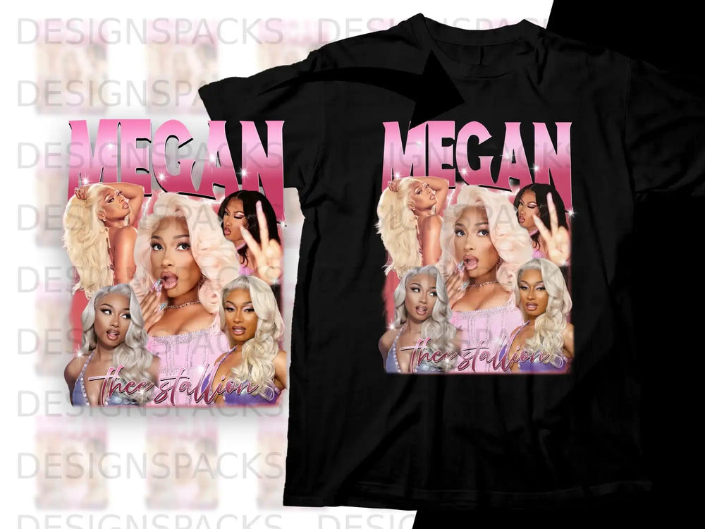 Megan Thee Stallion collage t-shirt design with text.