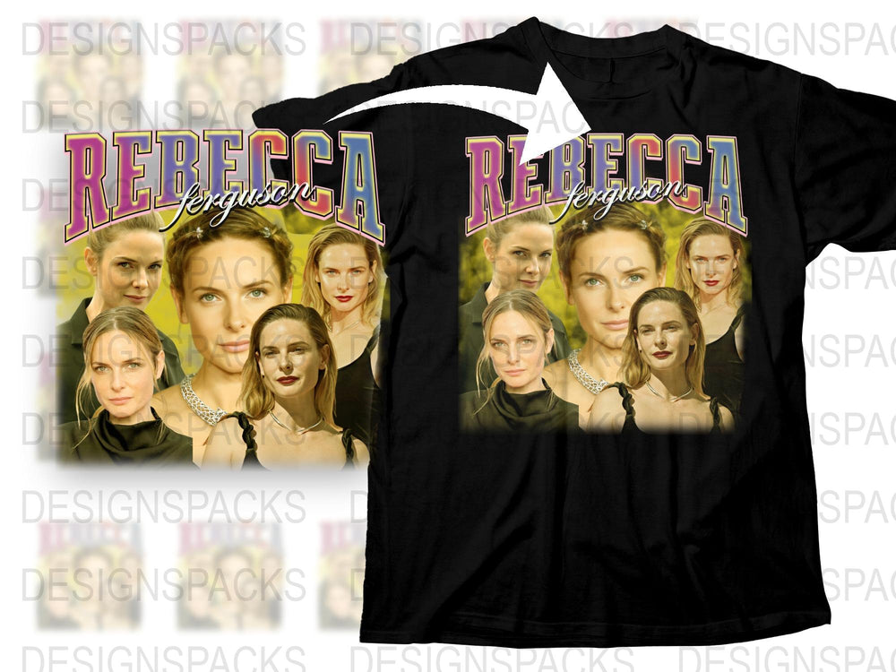 Rebecca Ferguson Inspired Collage T-Shirt, Celebrity Photo Print Tee, Graphic Black Shirt for Fans