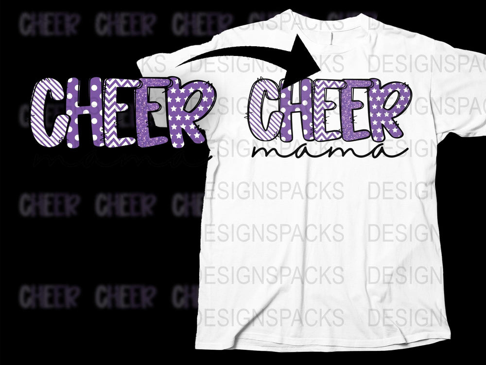 Cheer Mama T-Shirt, Purple Glitter Text, Cheerleading Mom Gift, Custom Graphic Tee for Women