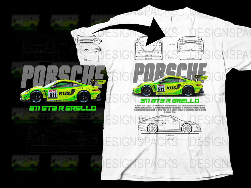 Porsche 911 GT3 Grello Racing Car T-Shirt, Motorsport Fan Apparel, Graphic Tee for Car Enthusiasts, Sporty Casual Wear