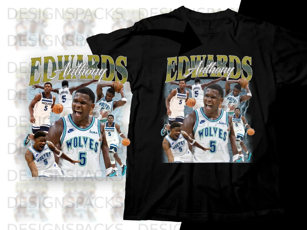 Anthony Edwards basketball graphic t-shirt design with text.