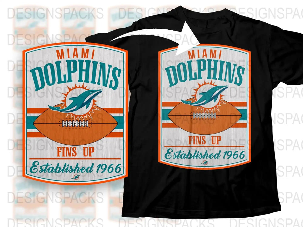 Miami Dolphins T-Shirt, Fins Up Logo, Vintage Football Team Apparel, Established 1966 Design, Sports Fan Gift