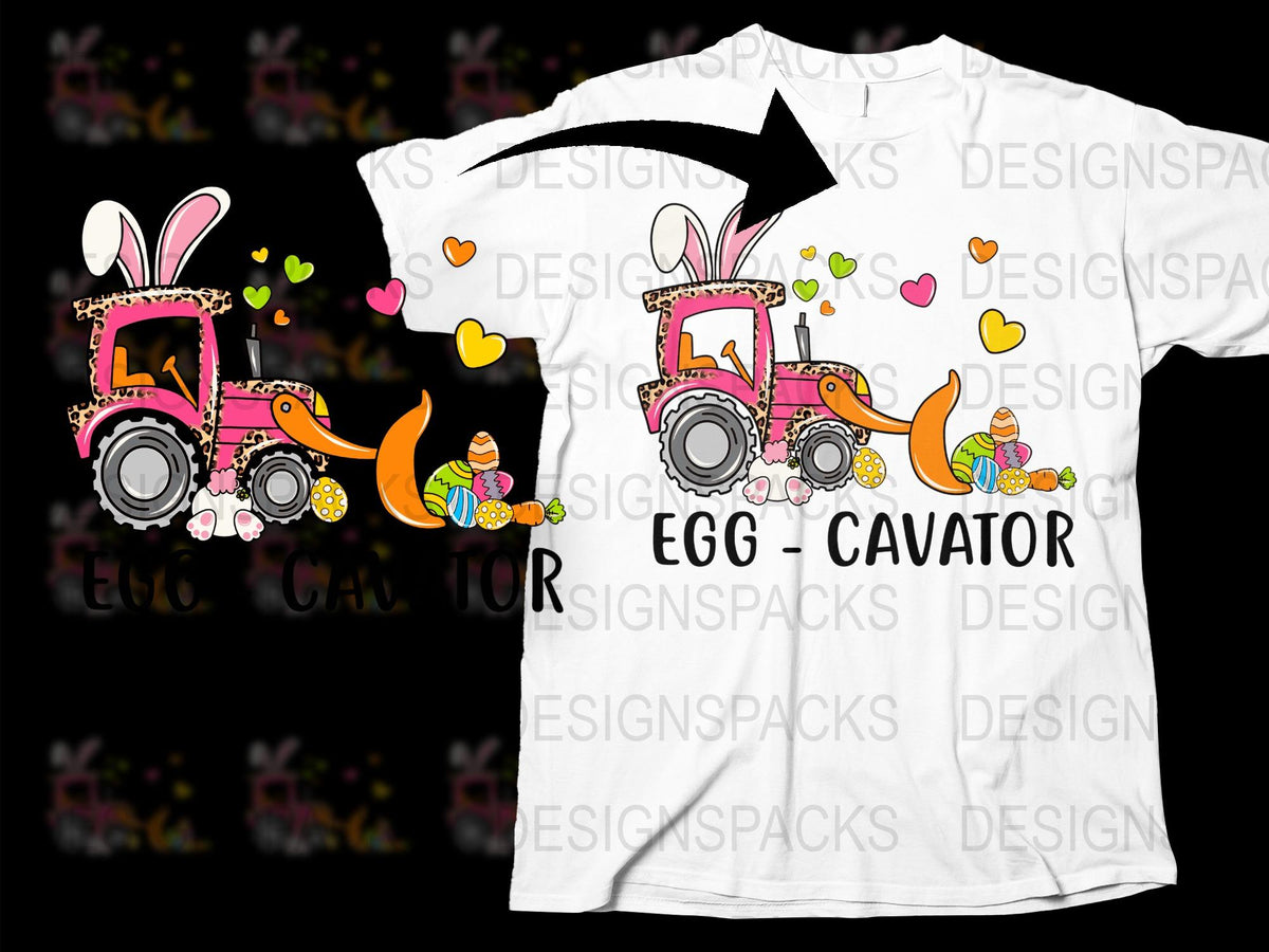Easter Tractor T-Shirt, Kids Spring Bunny Egg-Cavator Shirt, Cute Holiday Graphic Tee, Boys and Girls Easter Outfit