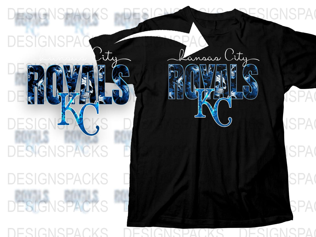 Kansas City Royals KC Graphic T-Shirt, Blue and White Sports Fan Apparel
