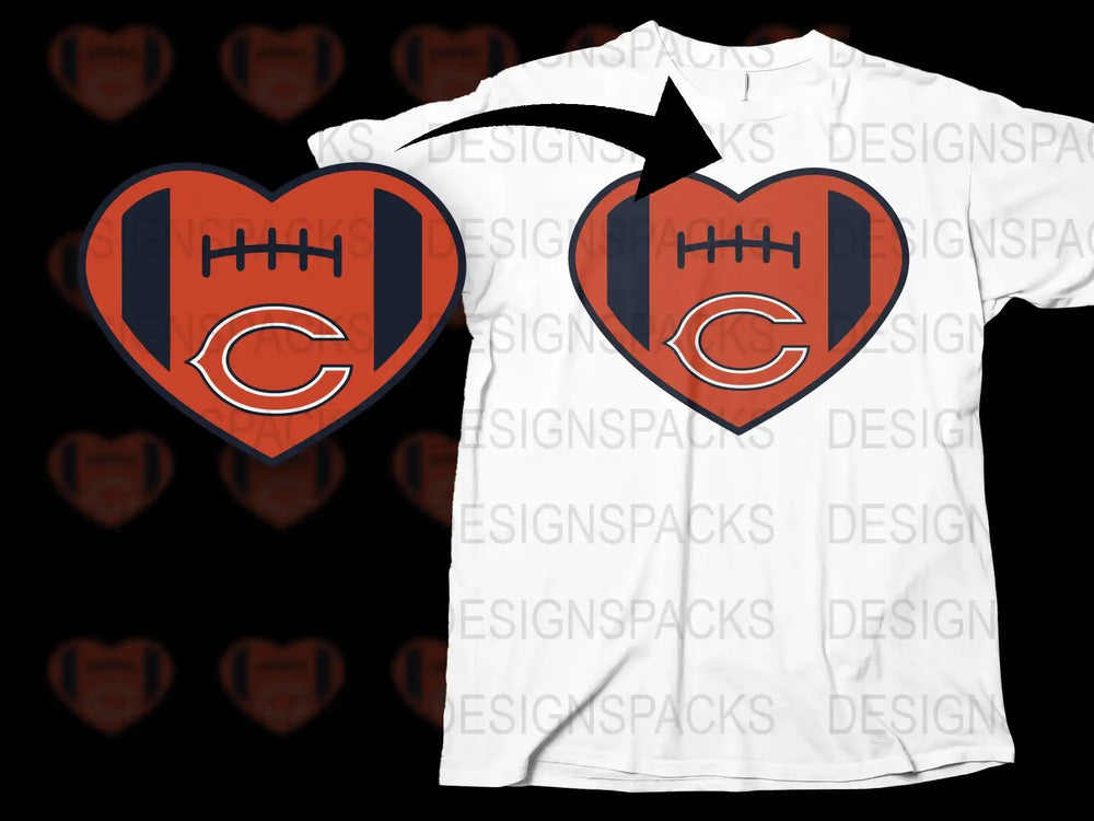 Chicago Football Heart Logo T-Shirt, Team Pride Sports Fan Tee, Casual Streetwear, Unisex Gift Idea