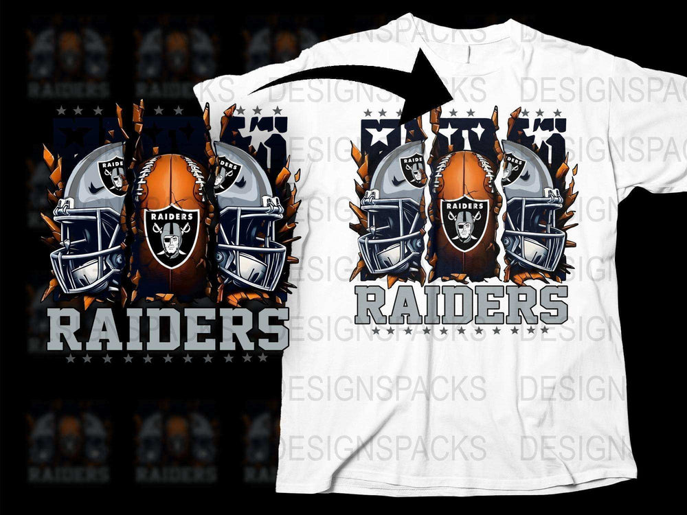 Raiders Football Team Graphic T-Shirt, Black and White Sports Fan Apparel, Unique Raiders Design Tee-Shirt, Casual Wear