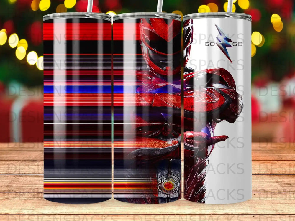 Red Power Ranger Go Go Lightning Bolt Design Striped Tumbler product type
