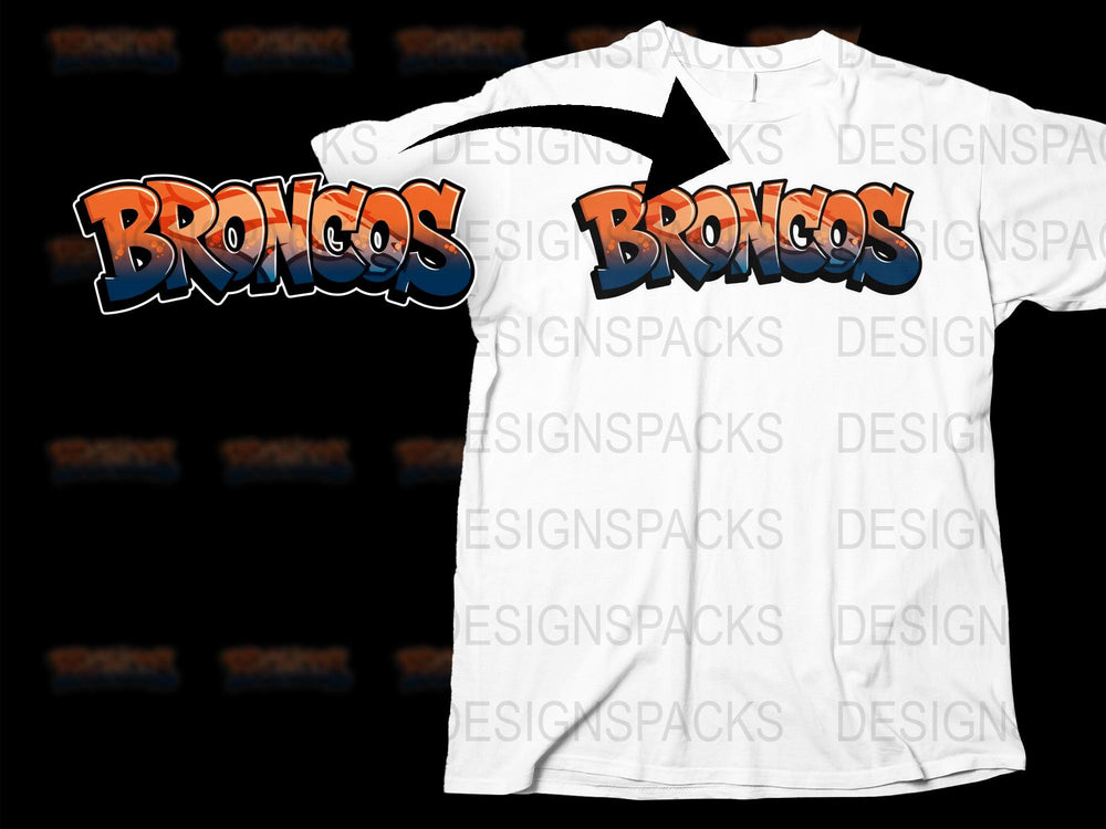 Vintage Broncos Graphic T-Shirt, Retro Style Orange Blue Text, Casual Wear, Sports Fan Tee, Unisex Fashion
