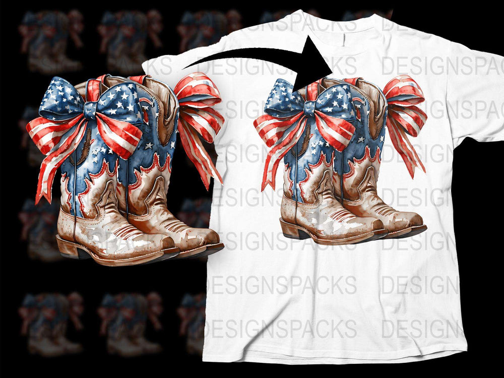 Patriotic Cowboy Boots T-Shirt, American Flag Design, Vintage Style, 4th of July Apparel, Unisex Fashion