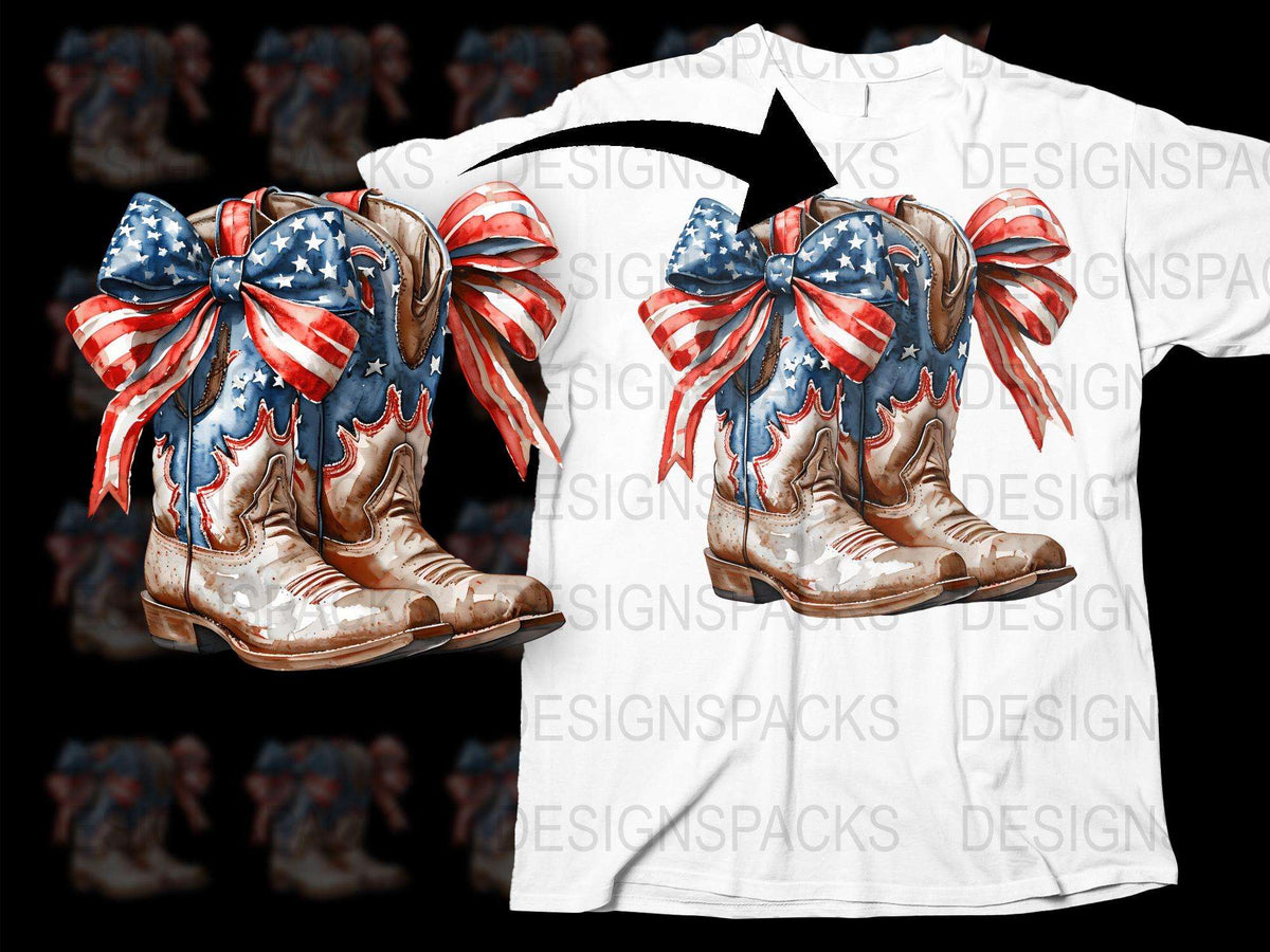 Patriotic Cowboy Boots T-Shirt, American Flag Design, Vintage Style, 4th of July Apparel, Unisex Fashion