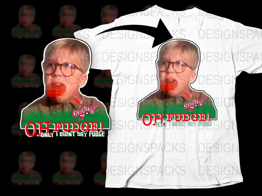 Christmas Movie Quote T-Shirt, Oh Fudge White Tee, Funny Holiday Outfit, Pop Culture Apparel