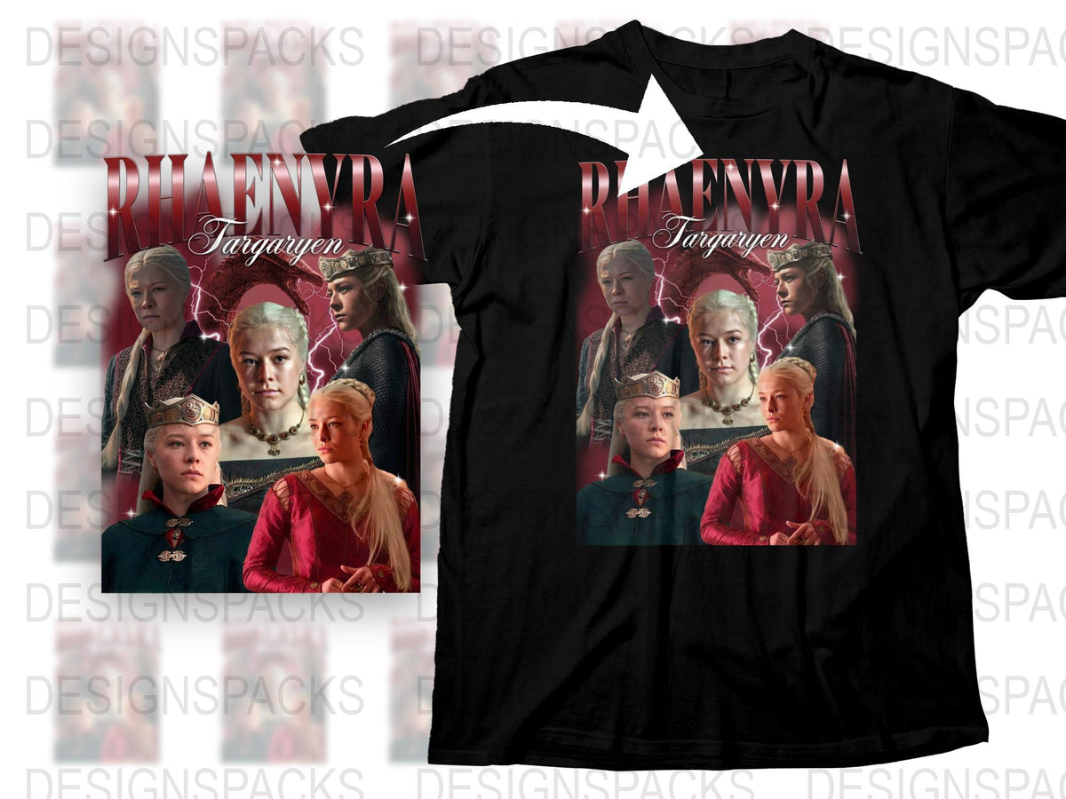 Fan Inspired Targaryen Queen Graphic T-Shirt, Red and Black Cotton Tee, Multiple Character Design, Unisex Fit