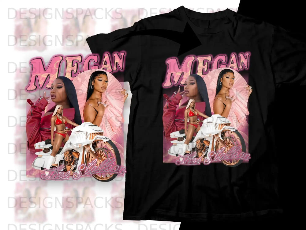 Megan Thee Stallion on a motorcycle, with text "Hot Girl Summer" below.