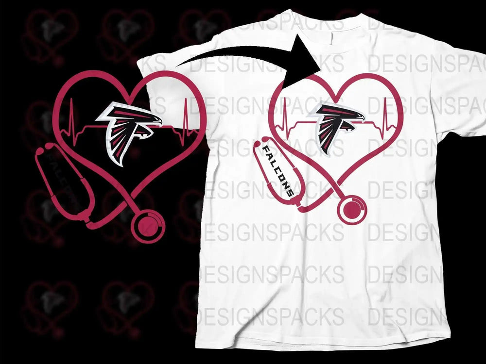 Atlanta Falcons Heartbeat T-Shirt, NFL Team Logo Nurse Medical Theme Tee
