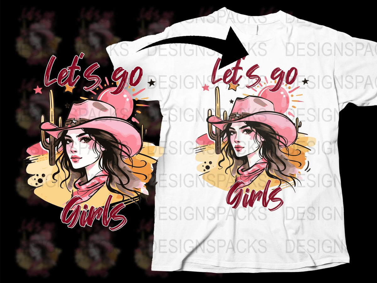Let's Go Girls Slogan Graphic T-Shirt, Feminine Bold Artistic Design, Women’s Fashion Casual Wear