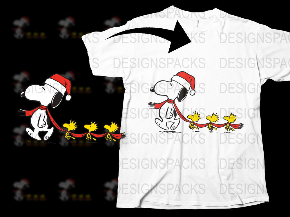 Snoopy and Woodstock Christmas T-Shirt, Festive Holiday Graphic Tee, Unisex White Cotton Shirt